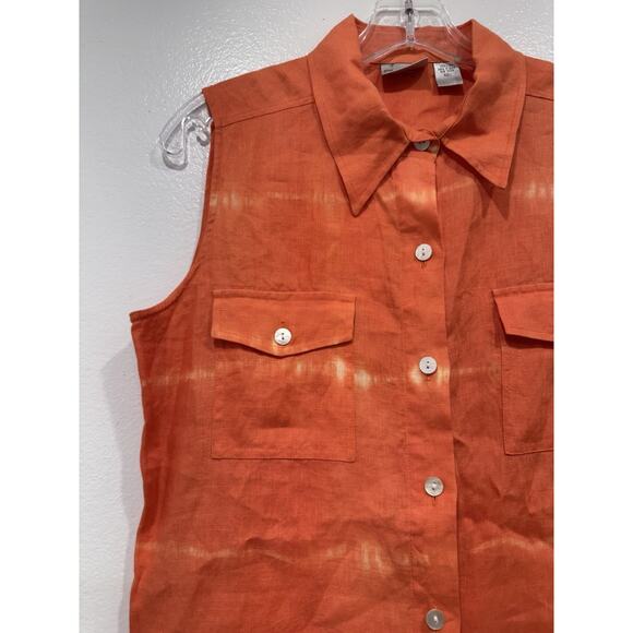 Chico’s Orange Linen Top Women’s Size 1 Tie Dye Sleeveless Button Up Shirt Boho - Picture 3 of 7